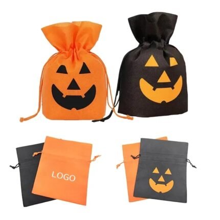 Pumpkin Halloween Candy Snack Bag - Drawstring Treat Pouch