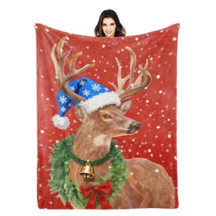 Blankets 1150g Flannel Christmas Reindeer Cozy Throws Weighted Blanket Baby Blanket Holiday Decor