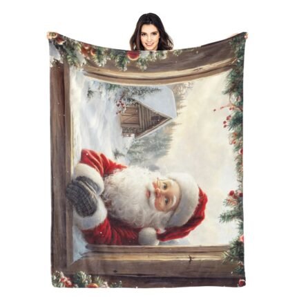 Blankets 1150g Flannel Christmas Santa Window Scene Weighted Baby Blankets Holiday Cozy