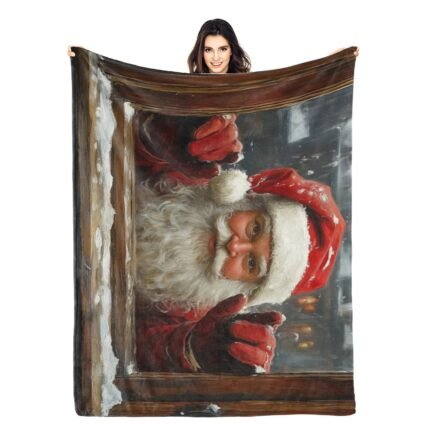 Blankets 1150g Flannel Christmas Santa Window Scene Weighted Baby Blankets Made In USA