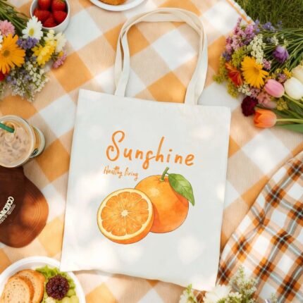 Canvas Bag Canvas Fabric Everyday Gift Sunshine Healthy Living Orange Graphic USA Made