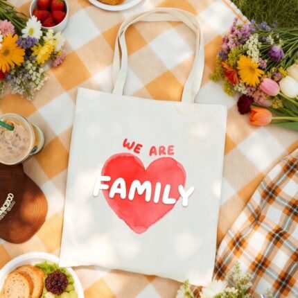Canvas Bag Canvas Fabric Family Gift Red Watercolor Heart USA Made