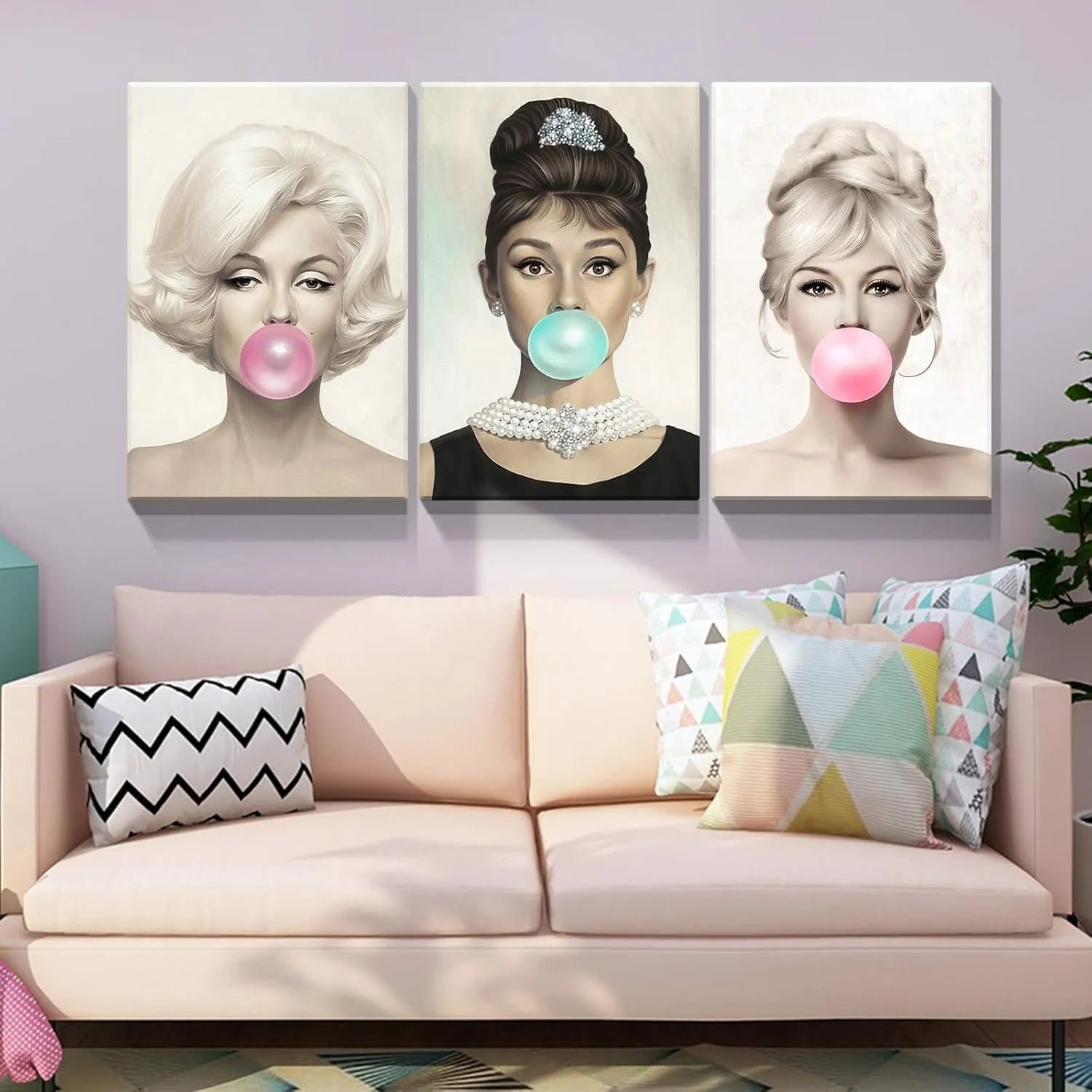 canvas-prints-3-panel-canvas-wall-art-marilyn-monroe-audrey-hepburn-bubblegum-vintage-home-decor-modern-style-printtoucan-2572865.jpg