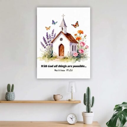 Canvas Prints Christian Wall Art With God All Things Are Possible Watercolor Church Bible Verse Decor