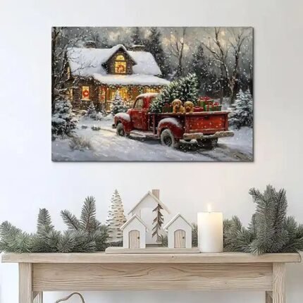 Canvas Prints Horizontal Rustic Holiday Cottage Christmas Scene Wall Art Home Décor Made in USA |