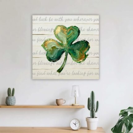 Canvas Prints St. Patrick's Day Lucky Clover Gold Leaf Shamrock Rustic Wall Art For Irish Festival Home Decor