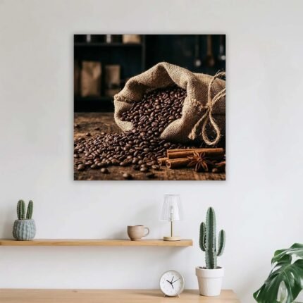 Coffee Beans & Burlap Sack Canvas Wall Art – Rustic Café Décor |