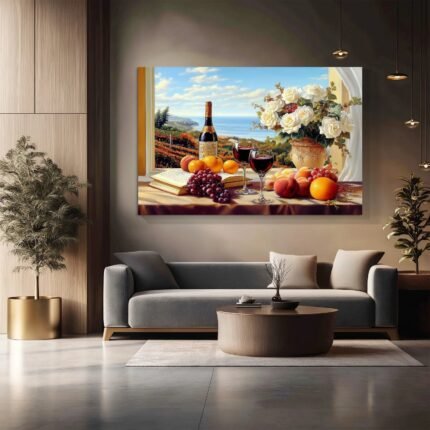 Mediterranean Wine & Roses Canvas Wall Art – Restaurant & Dining Room Décor |