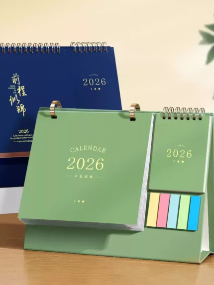 Custom 2026 Spiral Desk Calendar with Sticky Notes – Bulk Logo Desk Calendars